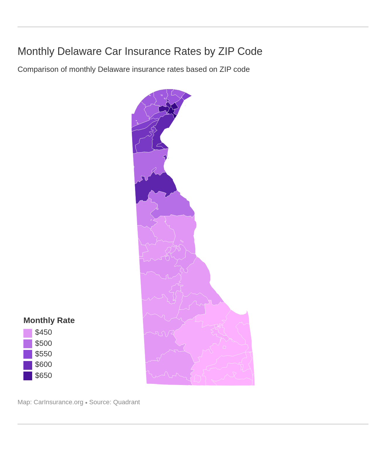 Monthly Delaware Car Insurance Rates by ZIP Code