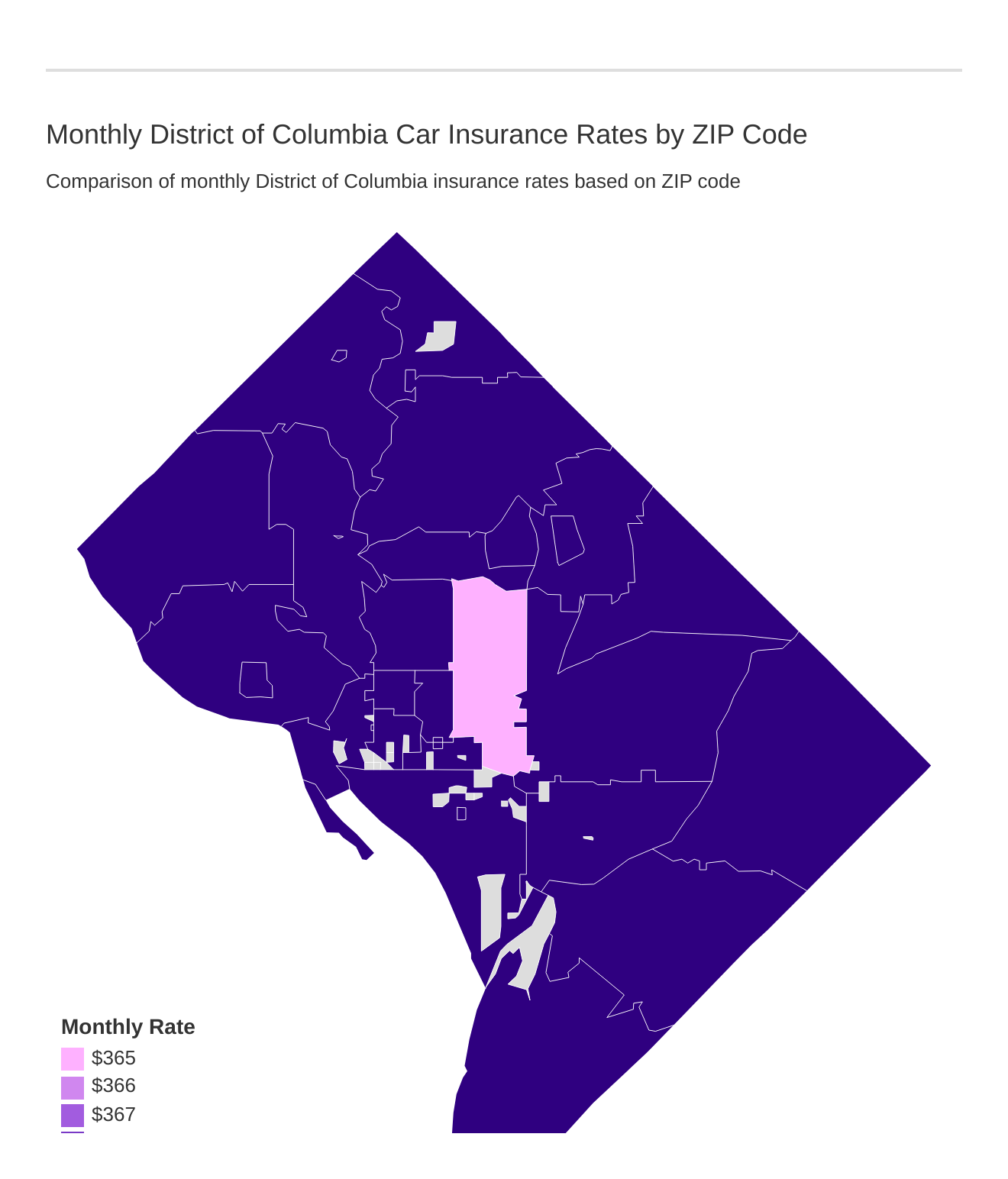 Monthly District of Columbia Car Insurance Rates by ZIP Code