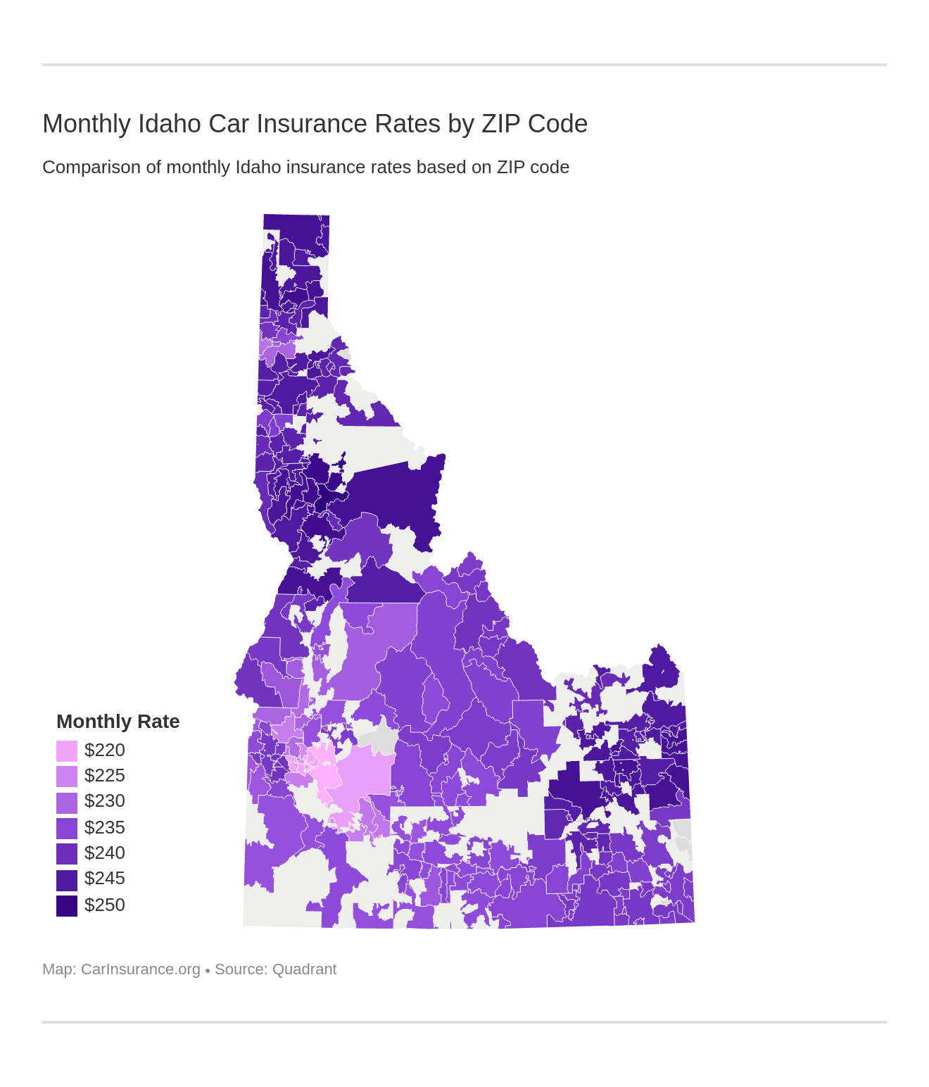 Monthly Idaho Car Insurance Rates by ZIP Code