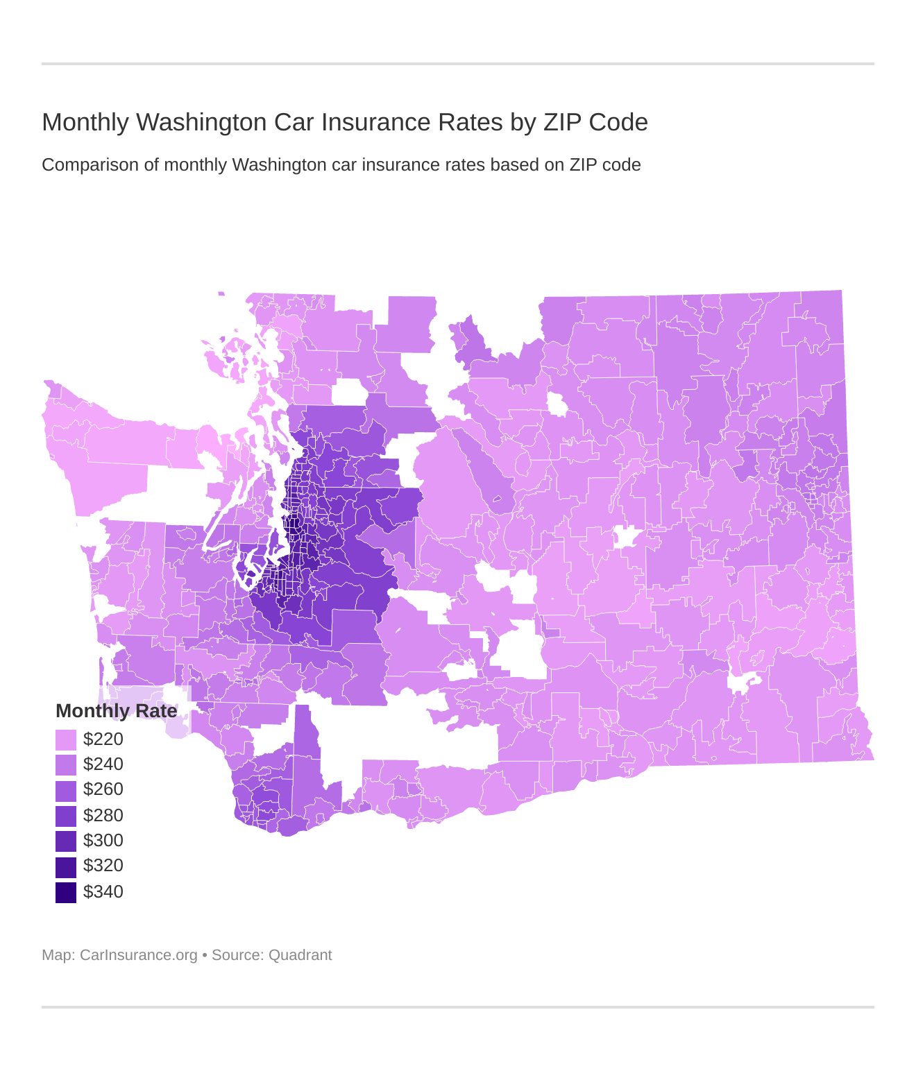 Monthly Washington Car Insurance Rates by ZIP Code